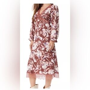 Sam Edelman Women's Camila Lace Detail Floral Midi Dress